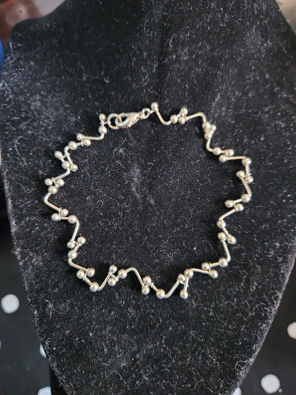 Silver Tone Beaded Zigzag Anklette - Silver